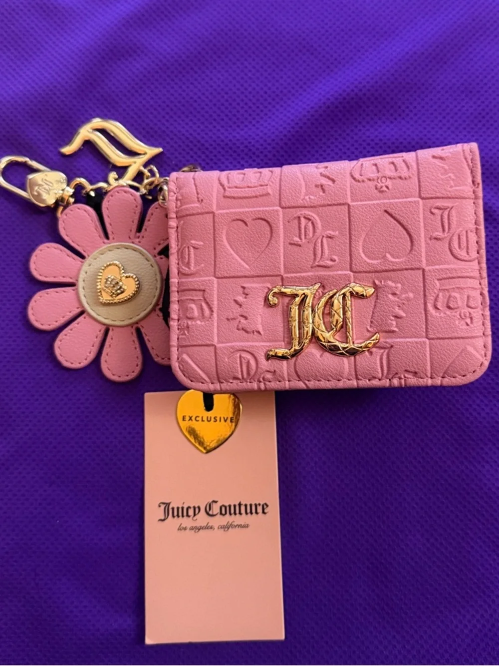Juicy Couture Pink Floral Charm Card Holder Keychain